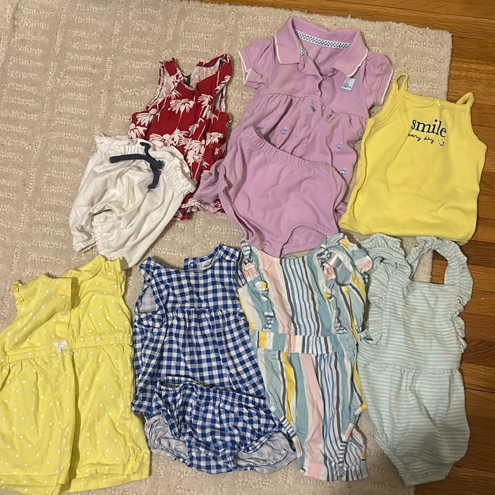 10 piece lot baby girl summer clothes 6 months, Carters, Burt’s Bees, etc bundle